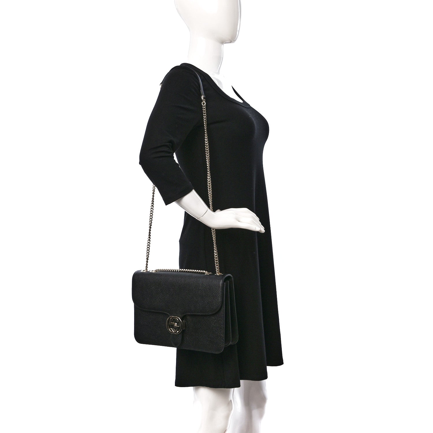 Gucci Dollar Calfskin Interlocking G Shoulder Bag Black 2 of 9
