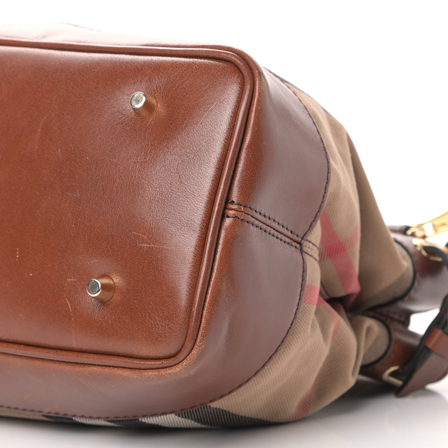 Burberry House Check Bridle Calfskin Hepburn Satchel Tan 10 of 12