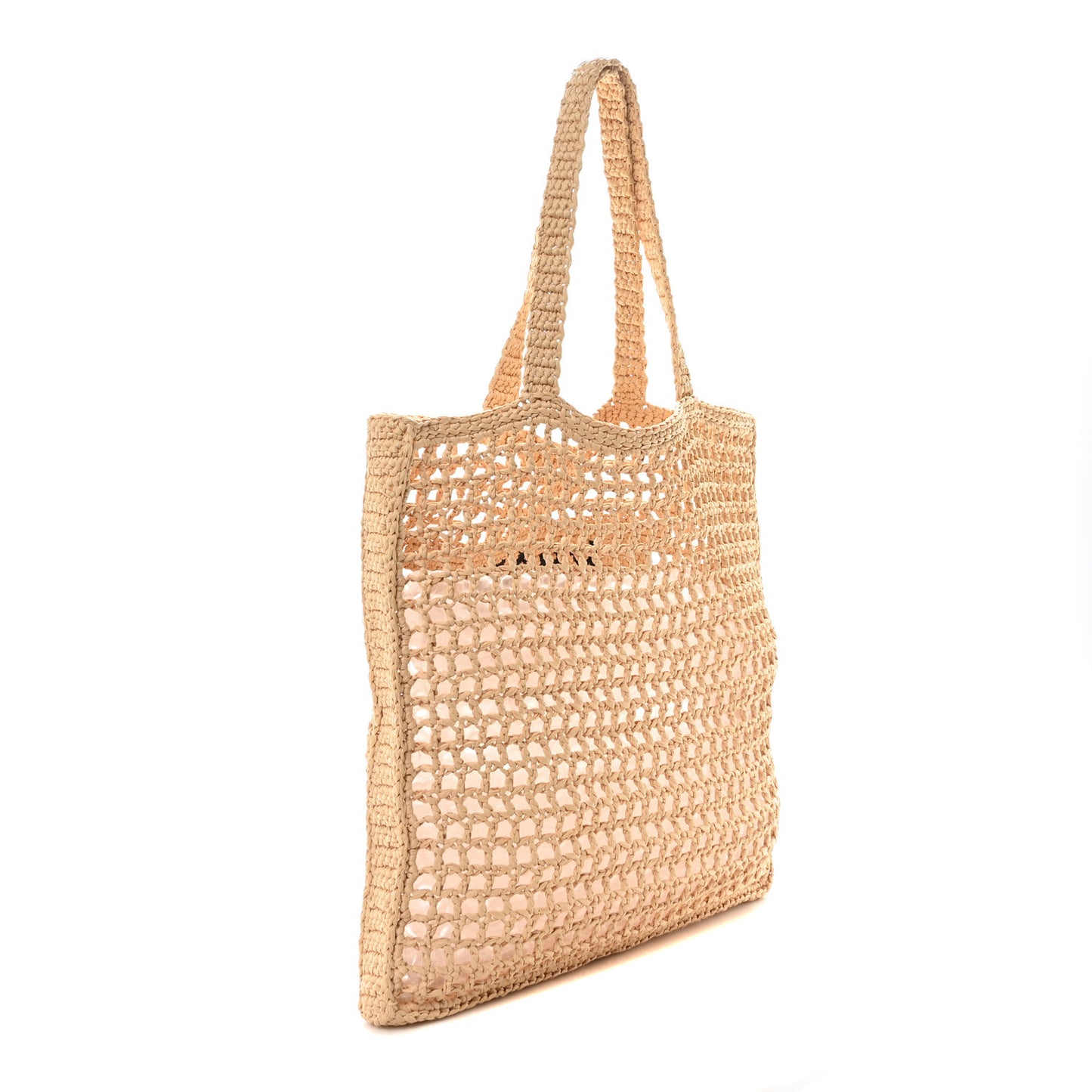 Yarn Raffia Effect Crochet Logo Embroidered Tote Bag Naturale