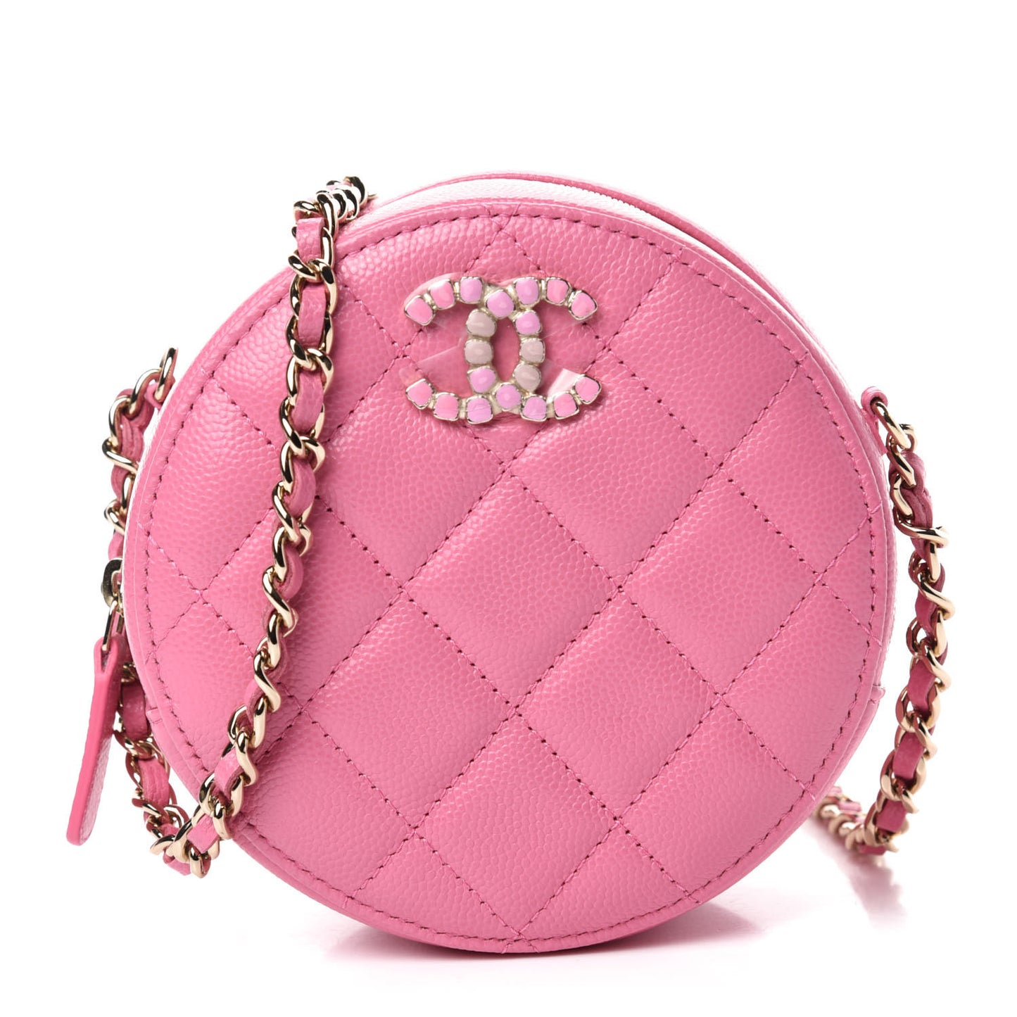 Caviar Quilted Gripoix CC Round Clutch With Chain Pink