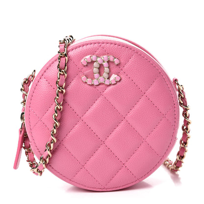 Chanel Caviar Quilted Gripoix CC Round Clutch With Chain Pink 1 of 11