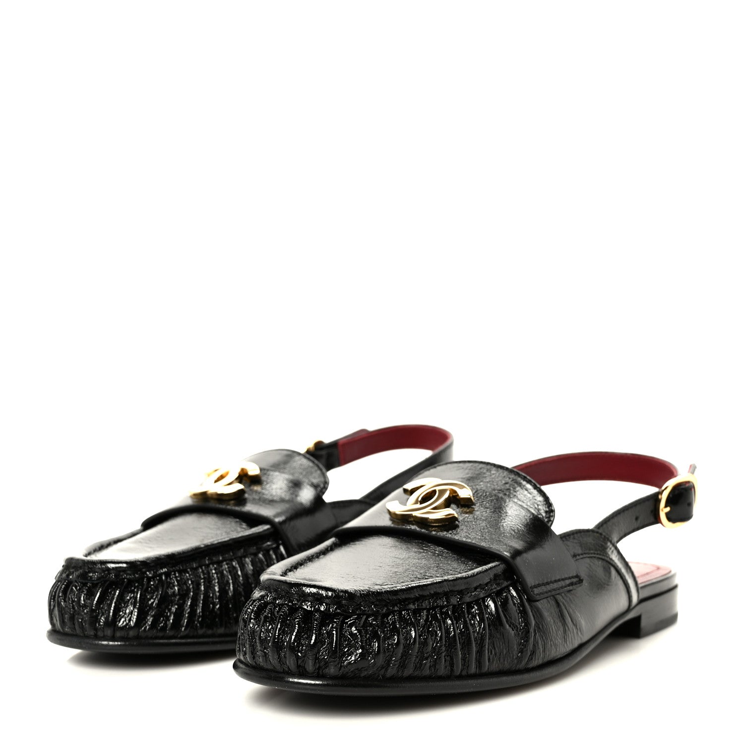 Chanel Crumpled Shiny Lambskin CC Slingback Mocassin 37.5 Black 4 of 10