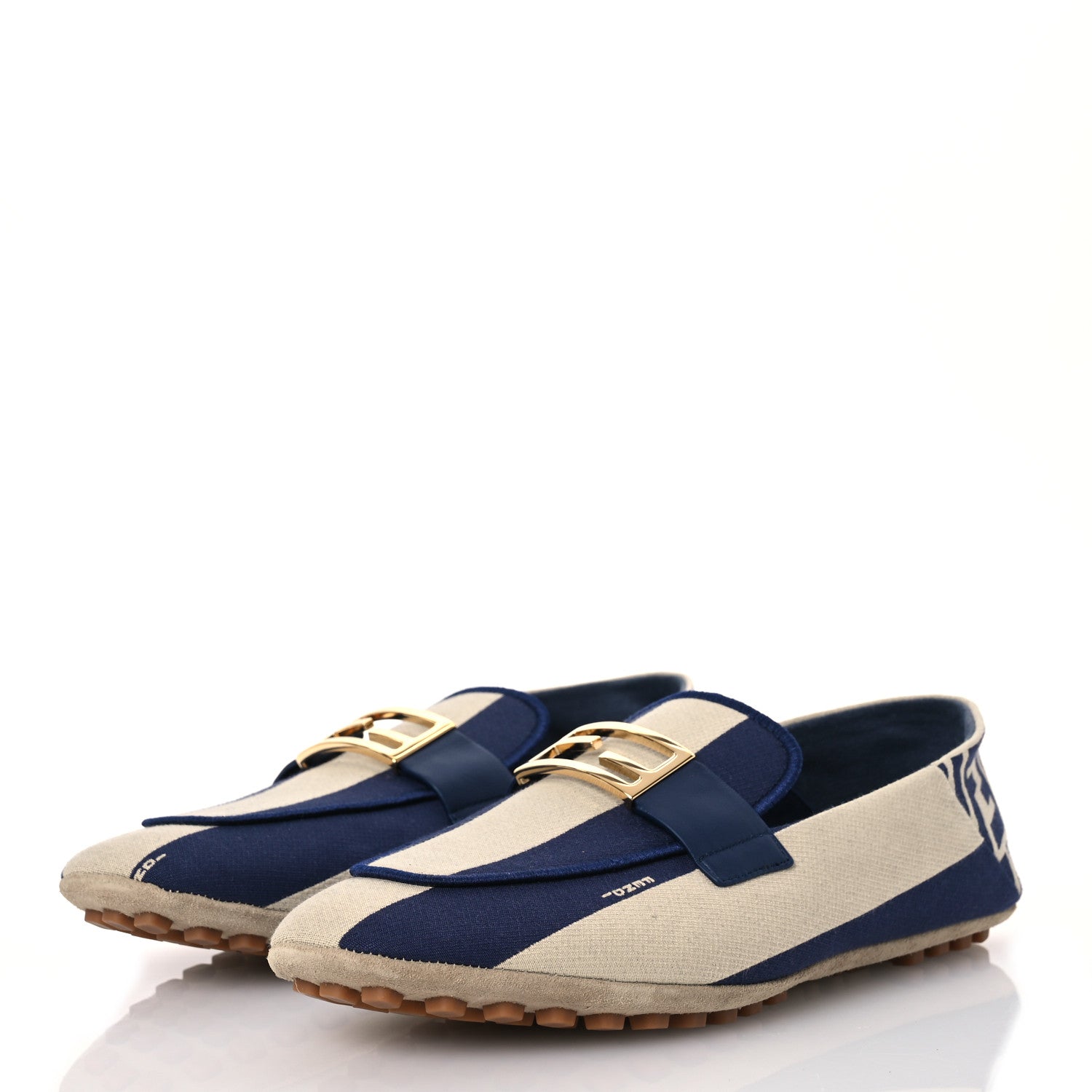 Fendi Fabric Jacquard FF Pequin Loafers 38 Bei Midnight 3 of 10