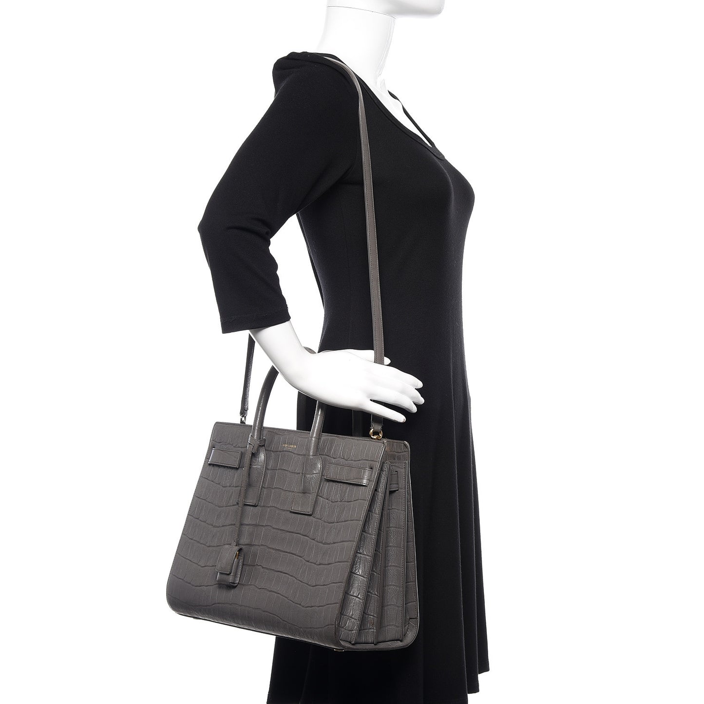 Calfskin Crocodile Embossed Small Sac De Jour Fog