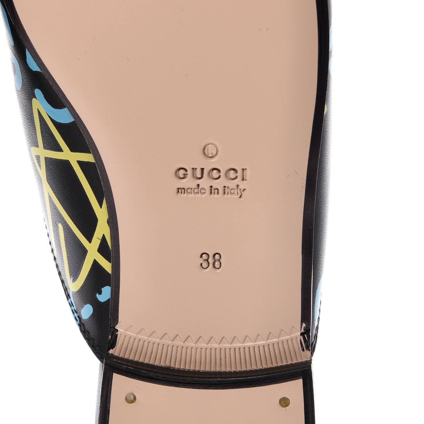 Calfskin GucciGhost Print Womens Princetown Slippers 38 Black New Acquamarine