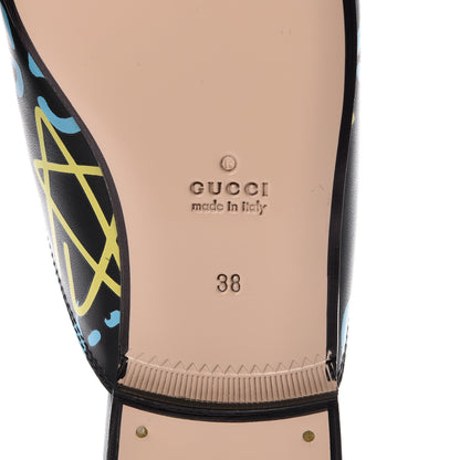 Gucci Calfskin GucciGhost Print Womens Princetown Slippers 38 Black New Acquamarine 7 of 9