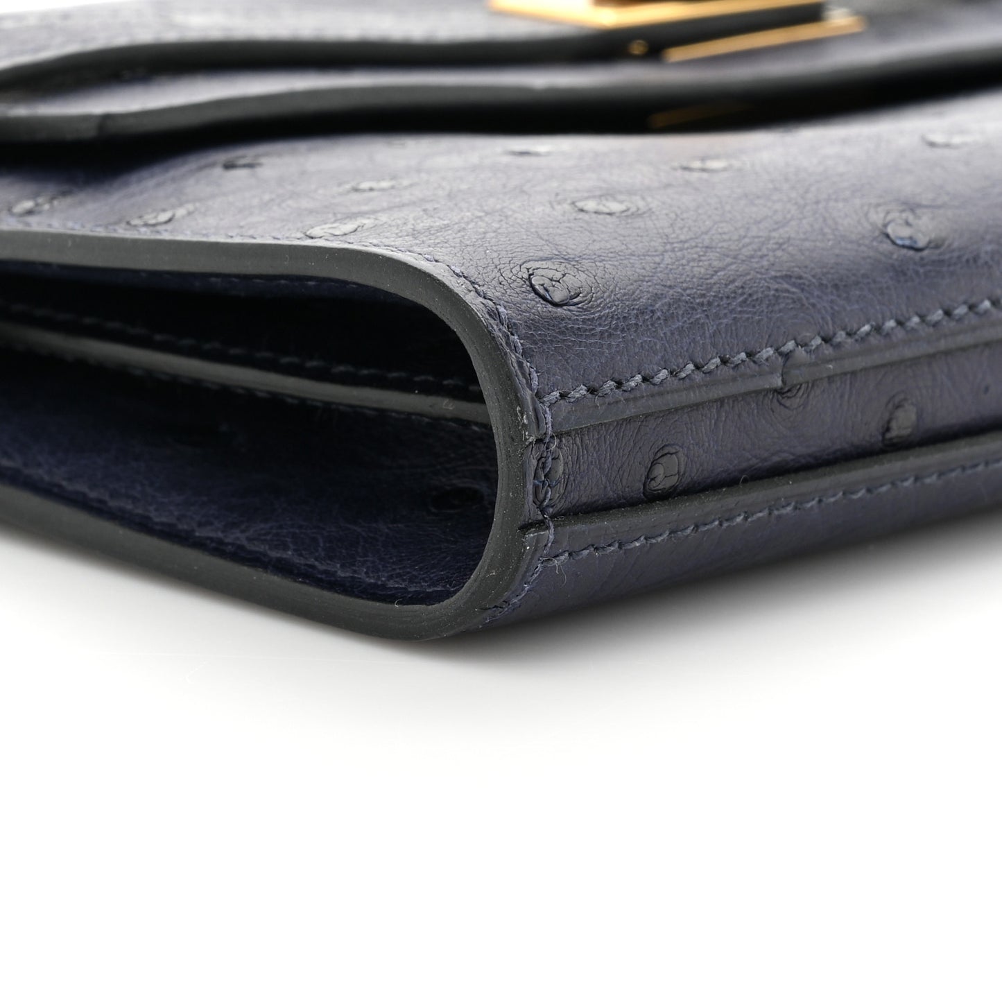 Ostrich Kelly Longue Wallet Bleu Iris