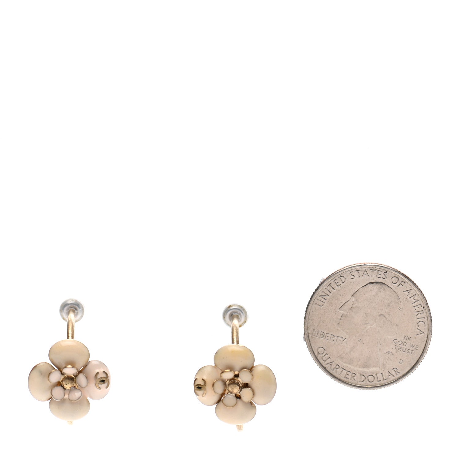 Chanel Enamel CC Camellia Hoop Earrings Beige Gold 2 of 4