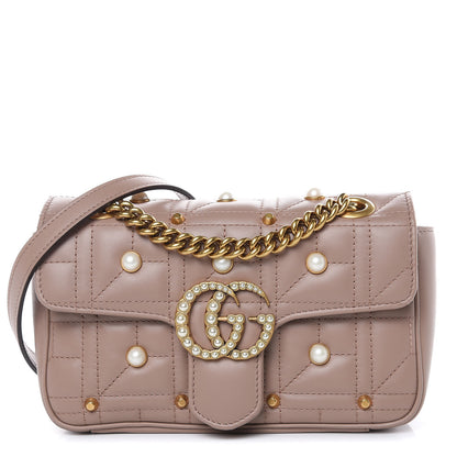 Gucci Calfskin Matelasse Studded Mini Pearly GG Marmont Shoulder Bag Porcelain Rose 1 of 9