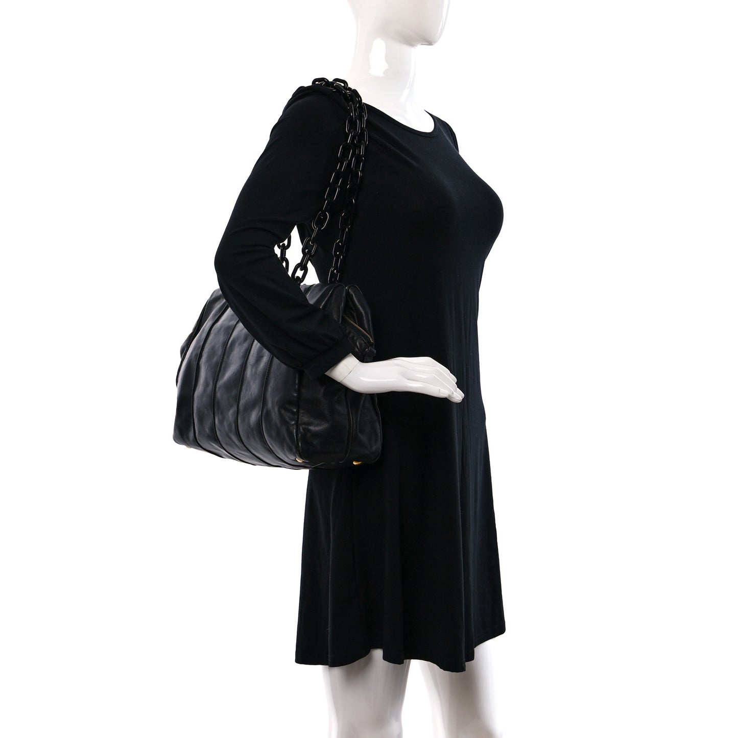 Soft Calf Bauletto Chain Shoulder Bag Black