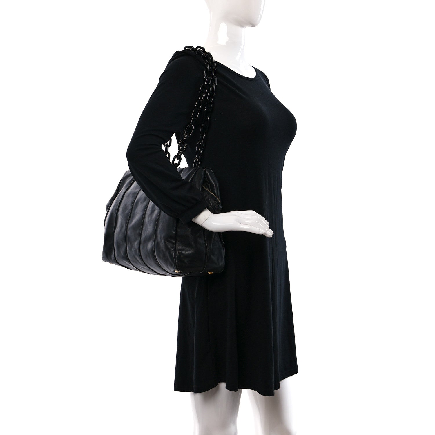 Prada Soft Calf Bauletto Chain Shoulder Bag Black 2 of 9