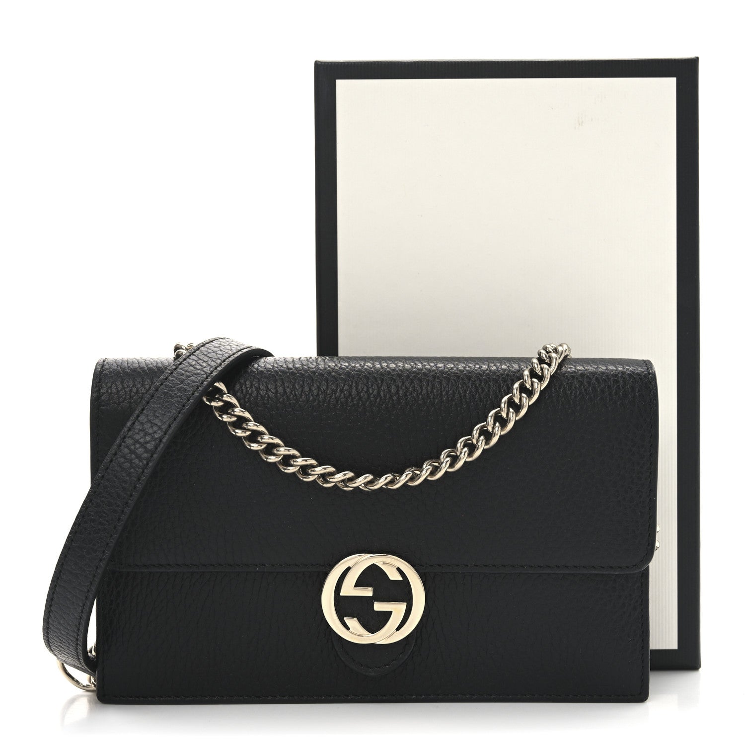 Gucci Dollar Calfskin Interlocking G Chain Wallet Black 11 of 11