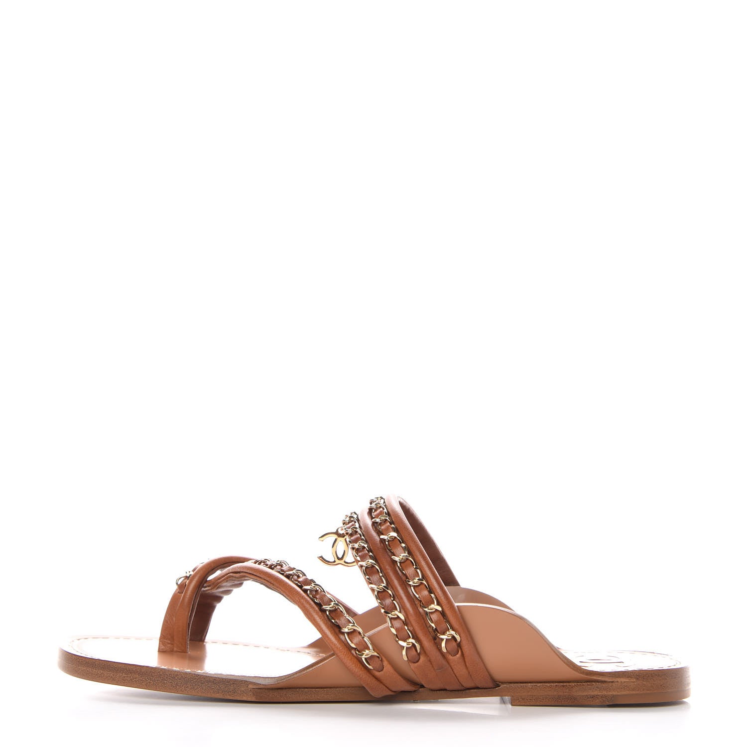 Chanel Calfskin Chain CC Flat Sandals 41 Beige 1 of 8