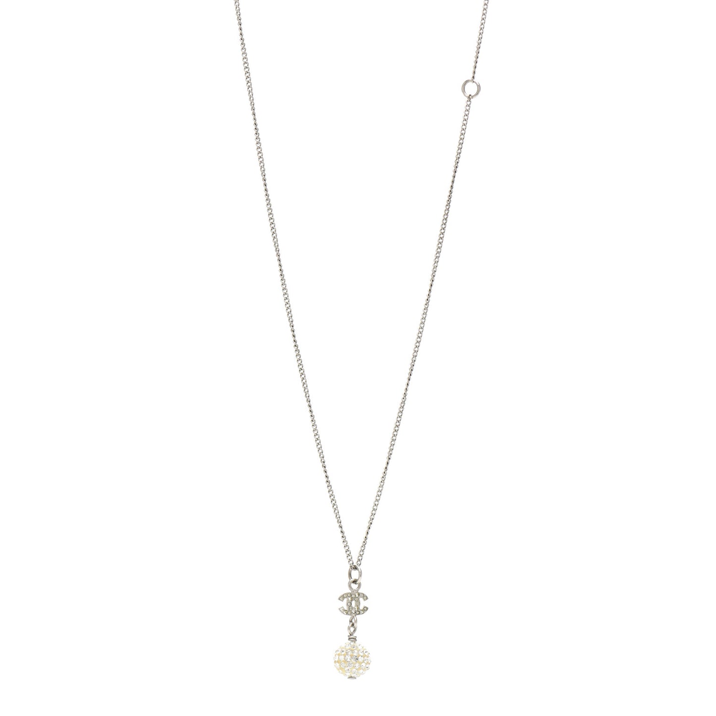 Crystal CC Drop Necklace Silver