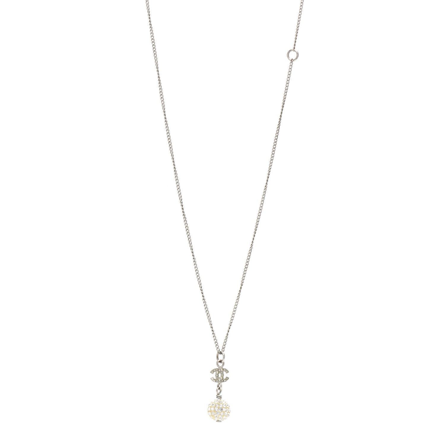 Chanel Crystal CC Drop Necklace Silver 1 of 4