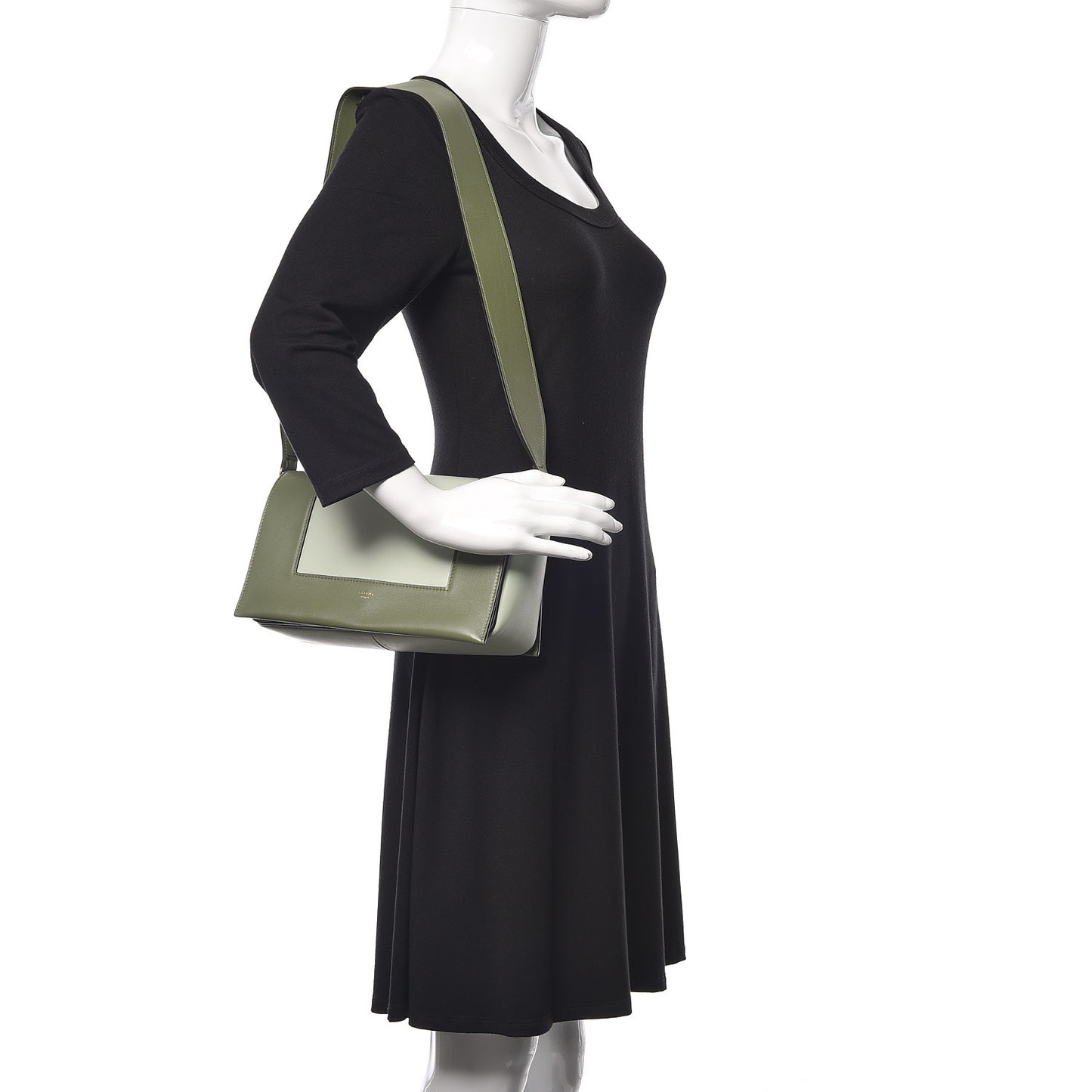 Shiny Smooth Calfskin Medium Frame Shoulder Bag Olive Pastel Green