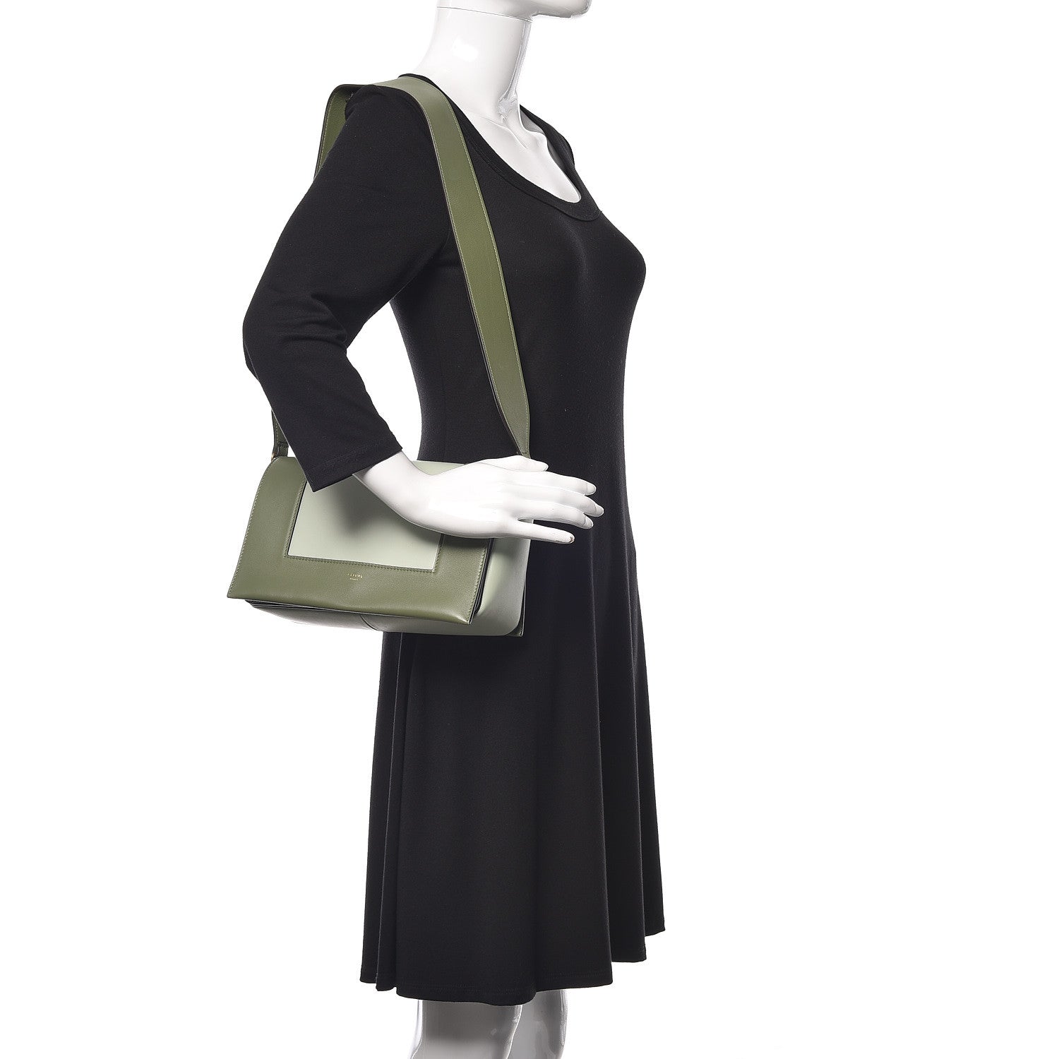 Celine Shiny Smooth Calfskin Medium Frame Shoulder Bag Olive Pastel Green 2 of 13