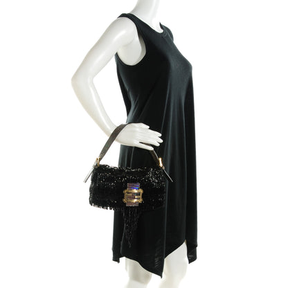 Fendi Lizard Beaded Fringe Baguette Black 2 of 10