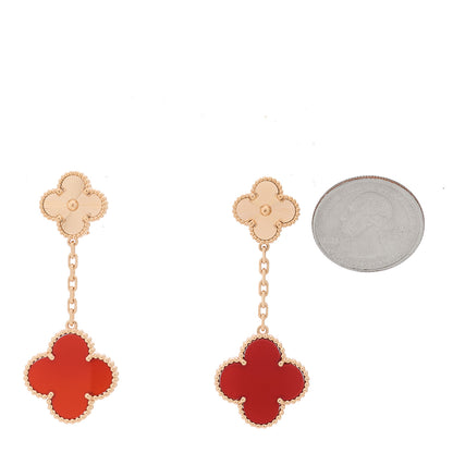 Van Cleef & Arpels 18K Rose Gold Guilloche Carnelian 2 Motifs Magic Alhambra Earrings 2 of 5