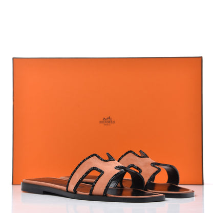 Hermes Suede Goatskin Crystal Oran Sandals 36 Rose Bubinga Black 13 of 13
