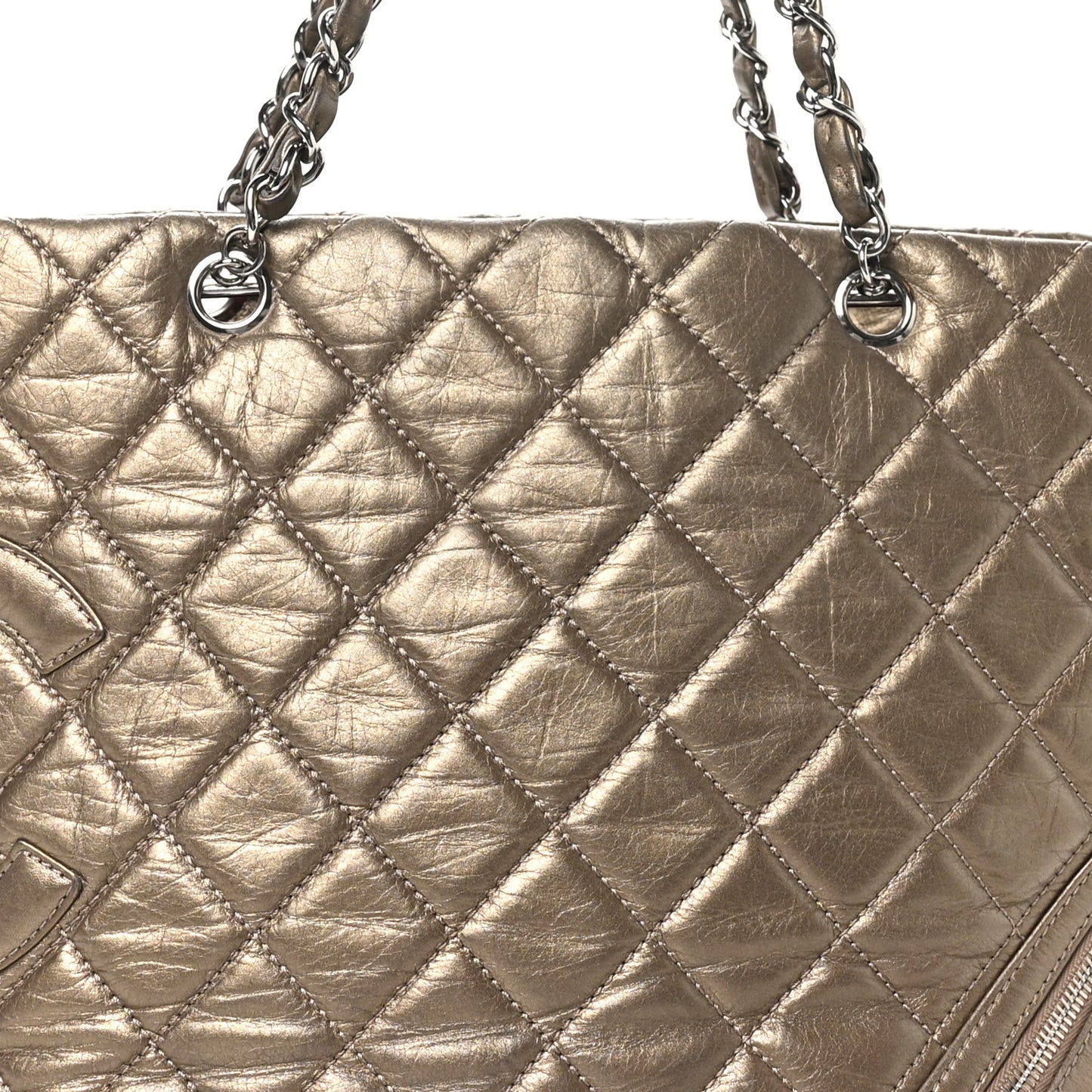 Metallic Aged Calfskin Quilted Large Cotton Club Tote Bronze