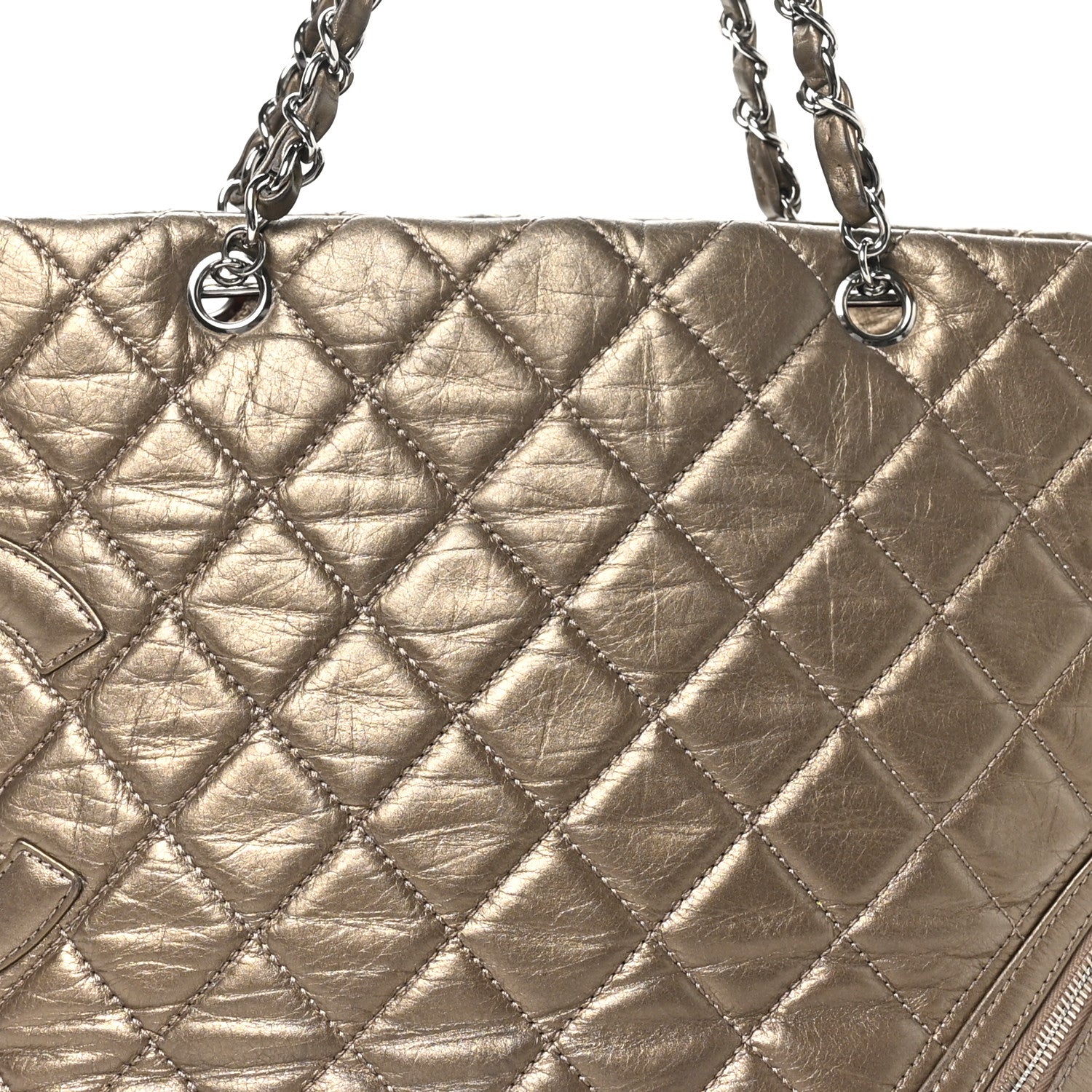 Chanel Metallic Aged Calfskin Quilted Large Cotton Club Tote Bronze 8 of 10