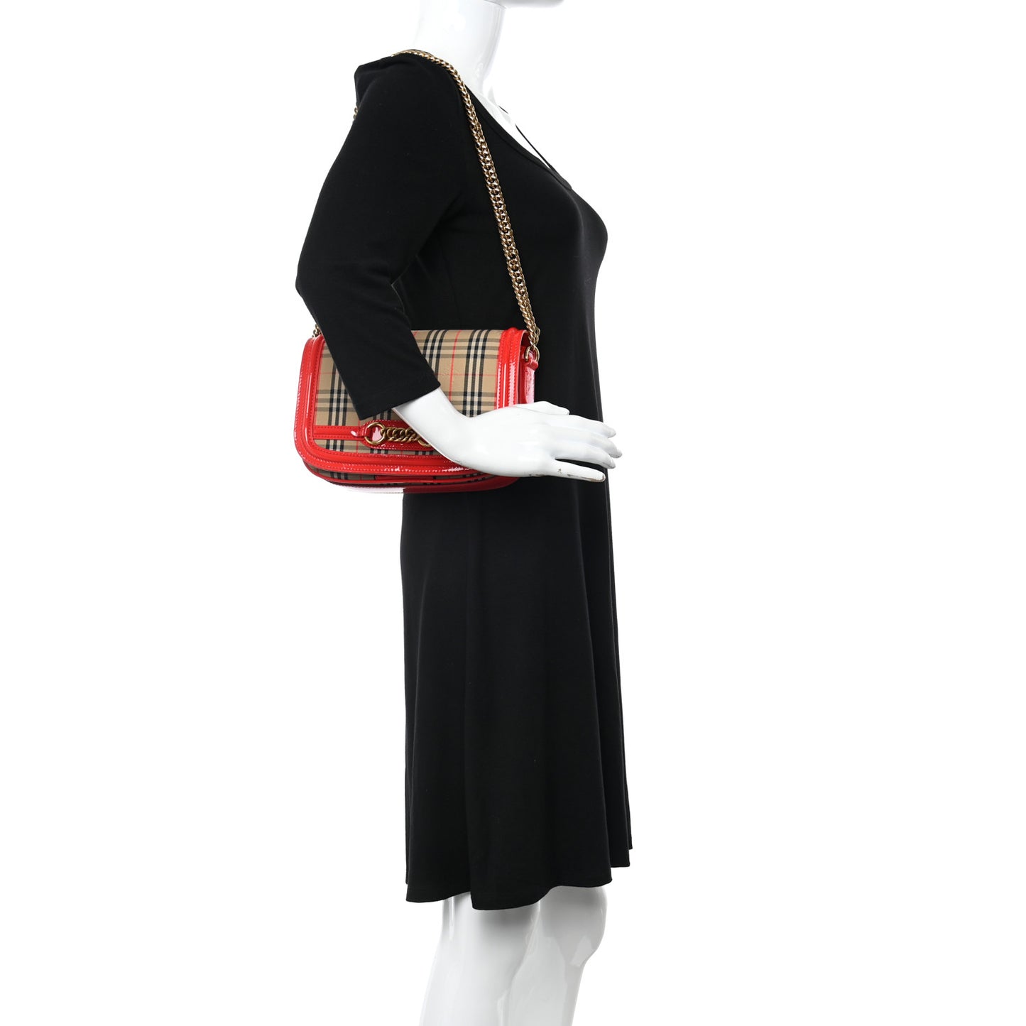 Patent 1983 Knight Check Link Shoulder Bag Bright Red