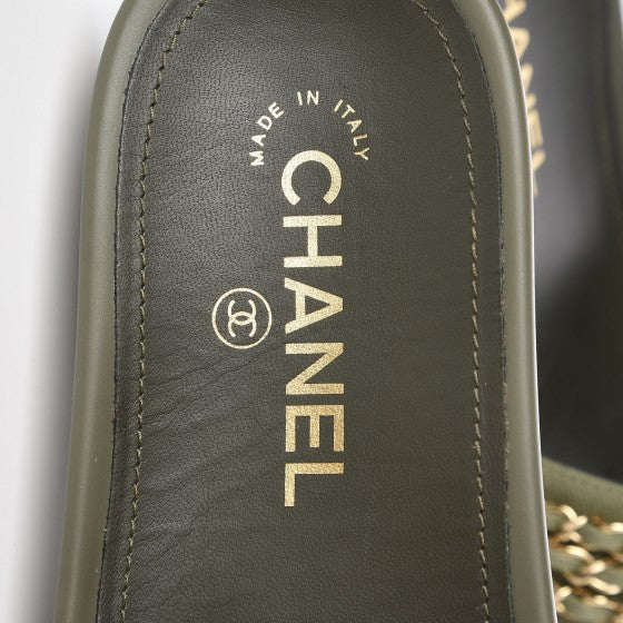Canvas Chain Flat Sandals 36 Khaki