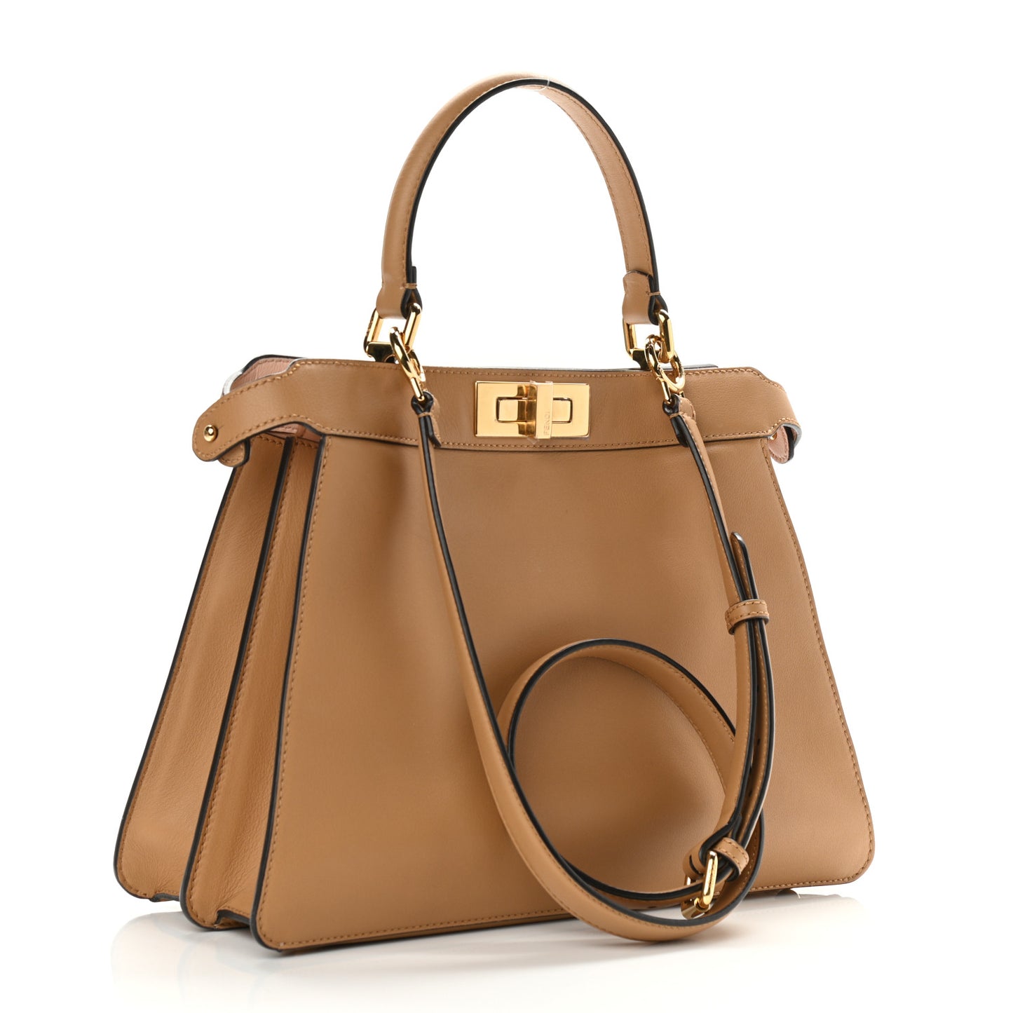 Vitello Seta Shiny Nappa Medium Peekaboo I SEE U Satchel Miele Scuro Light Rose