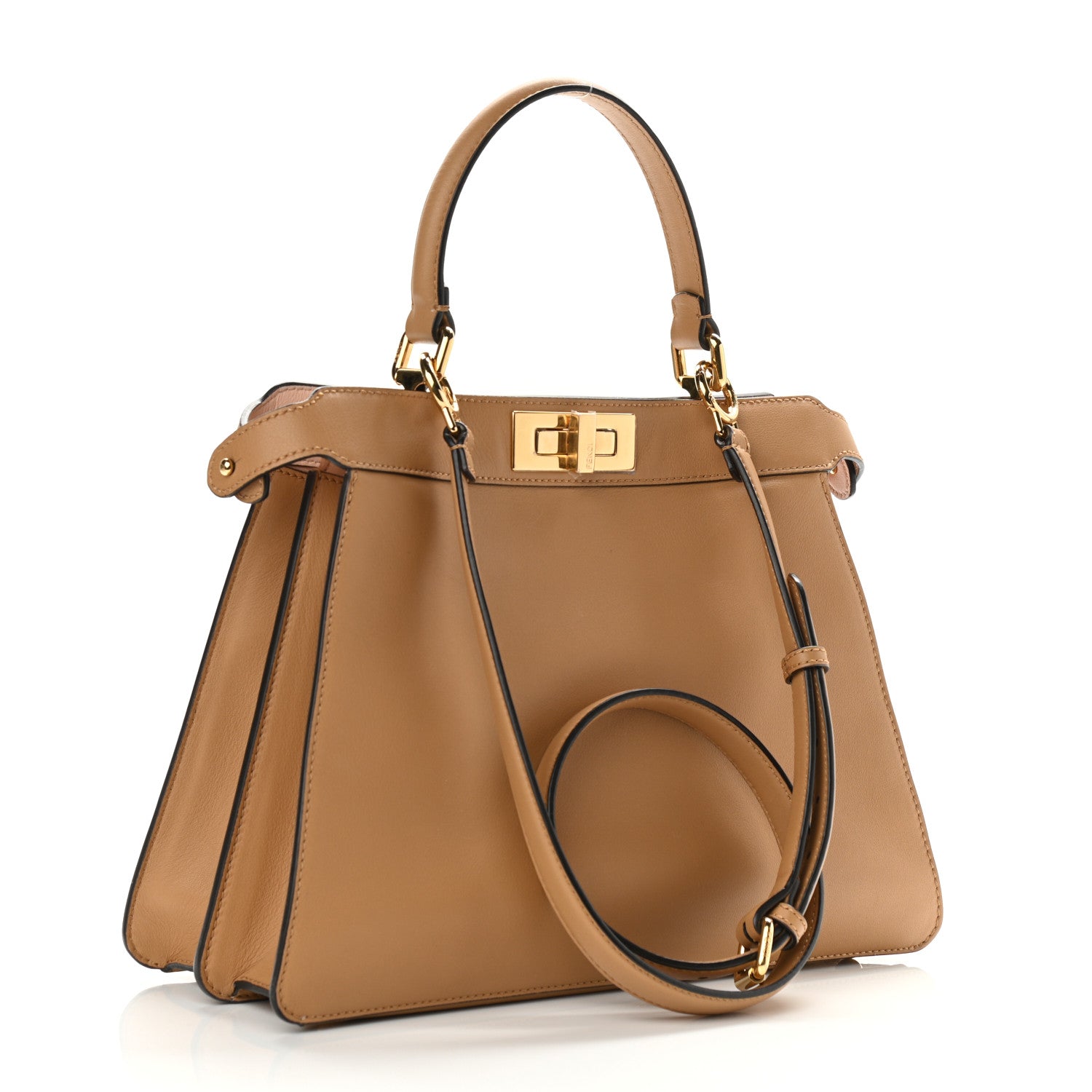 Fendi Vitello Seta Shiny Nappa Medium Peekaboo I SEE U Satchel Miele Scuro Light Rose 3 of 10