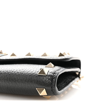 Valentino Garavani Pebbled Calfskin Rockstud Flip Lock Wallet On Chain Black 9 of 10