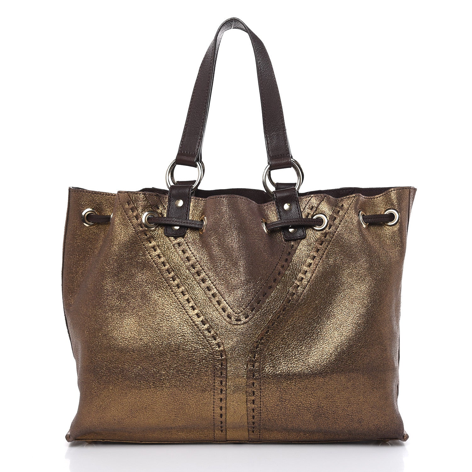 Saint Laurent Calfskin Reversible Double Sac Y Tote Gold Brown 3 of 18