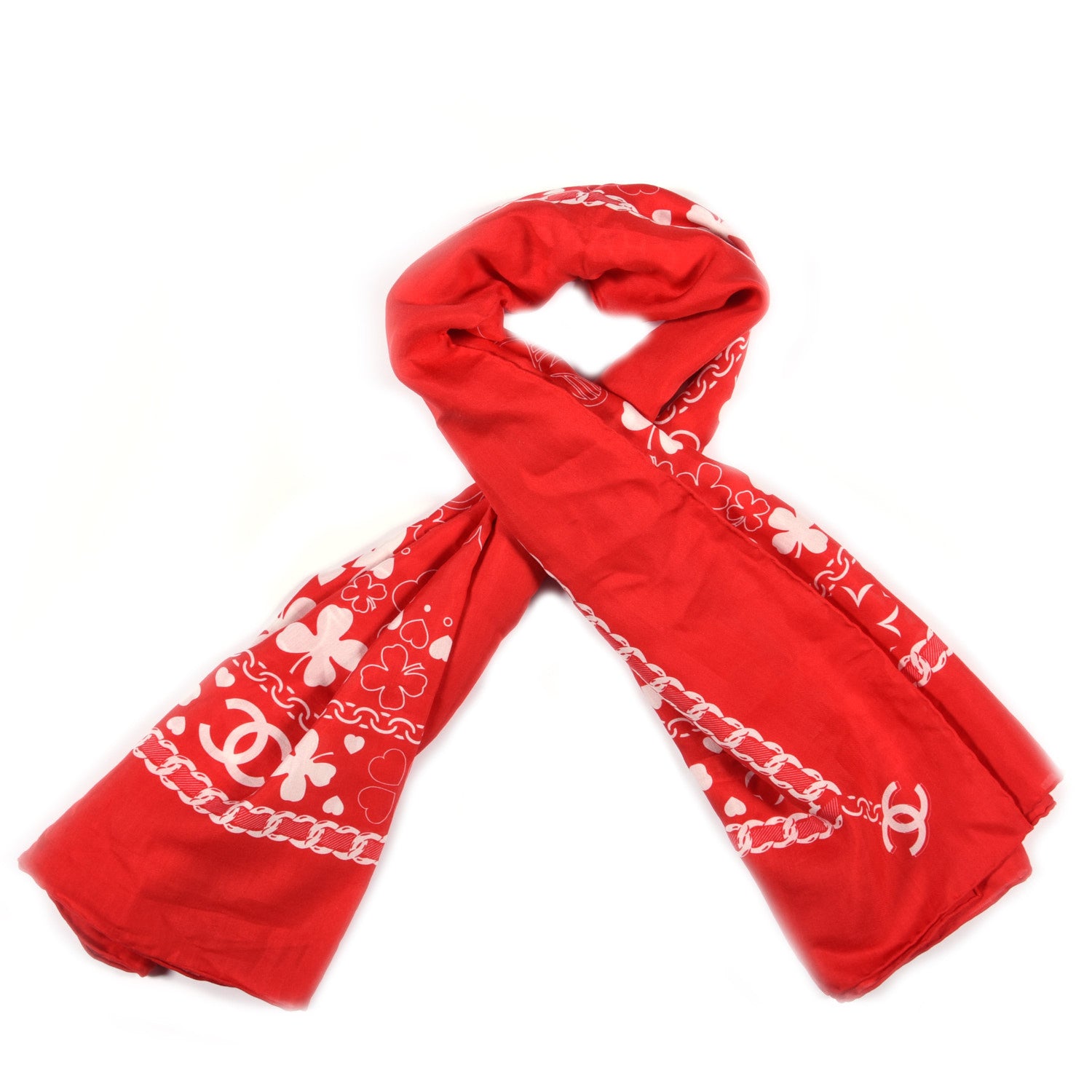 Chanel Cotton Silk CC Square Scarf Red 1 of 5