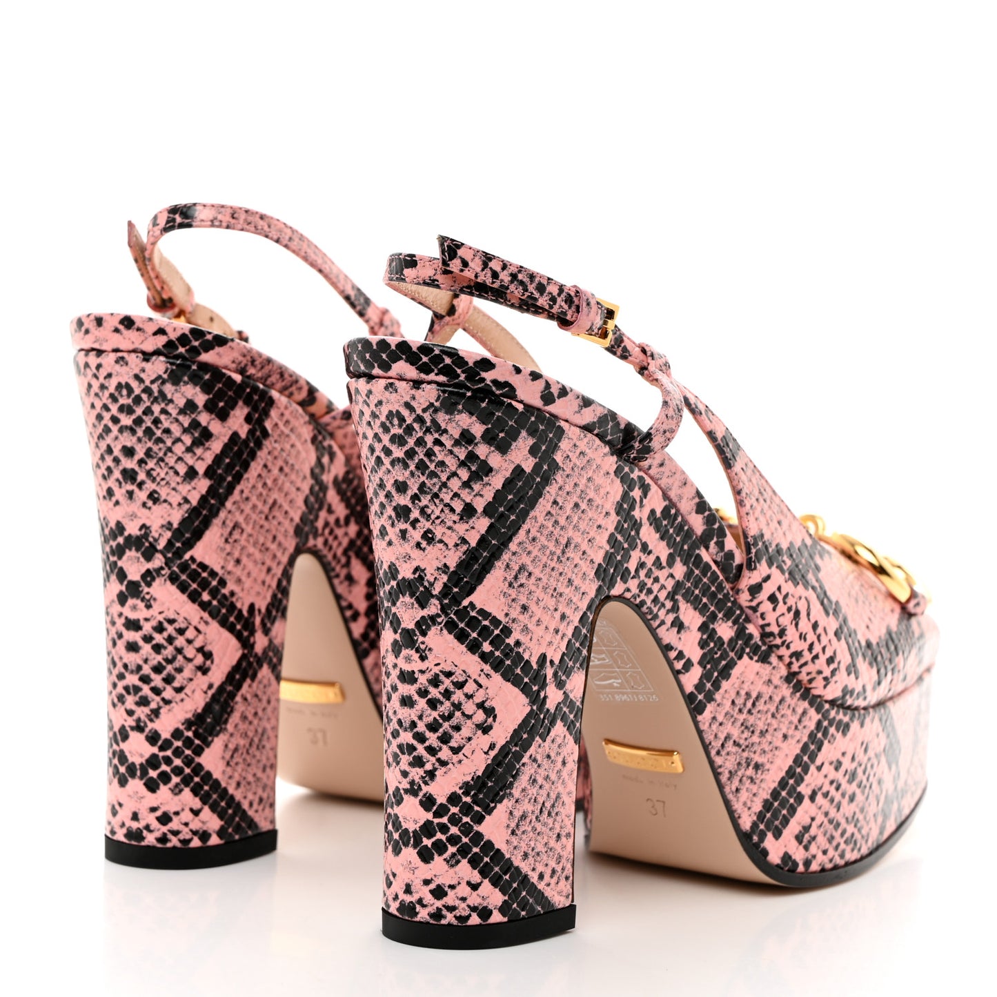 Calfskin Python Print Horsebit Platform 35/120mm Slingback Pumps 37 Wild Rose