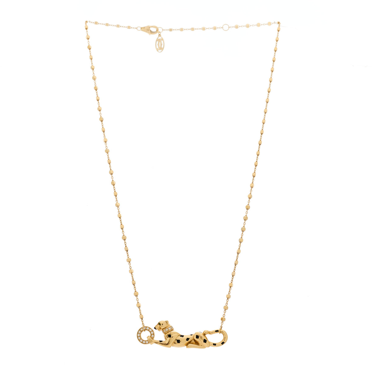 18K Yellow Gold Diamond Tsavorite Black Lacquer Panthere De Cartier Necklace