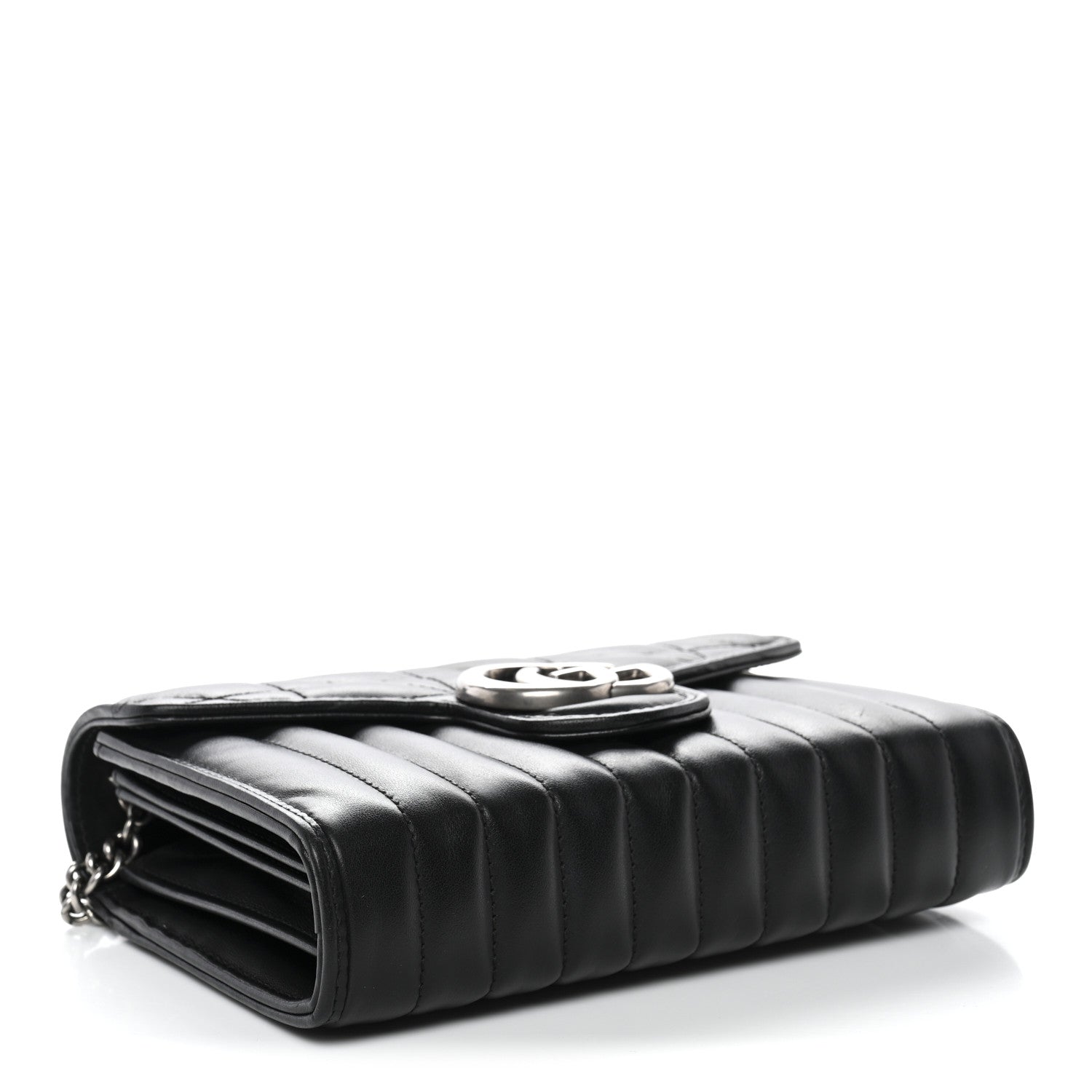 Gucci Calfskin Matelasse Aria GG Marmont Chain Wallet Black 4 of 11