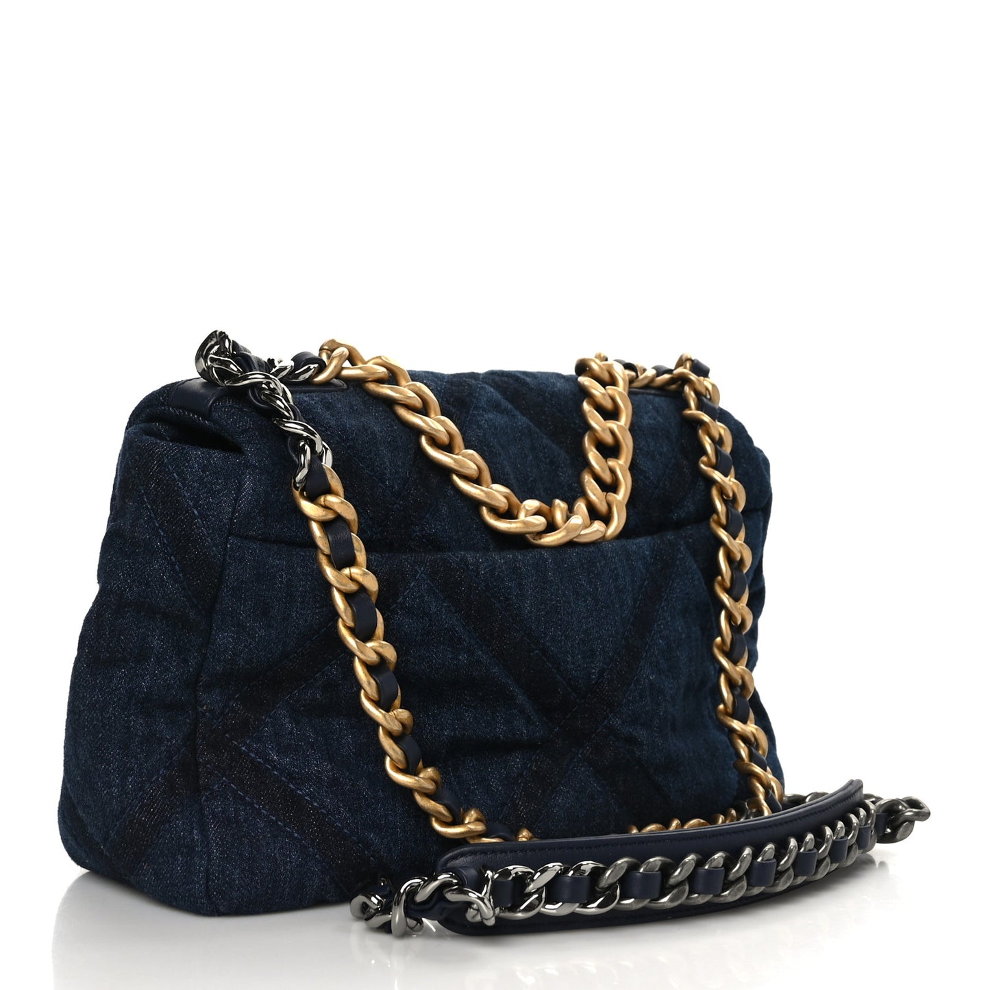 Denim Quilted Medium Chanel 19 Flap Blue