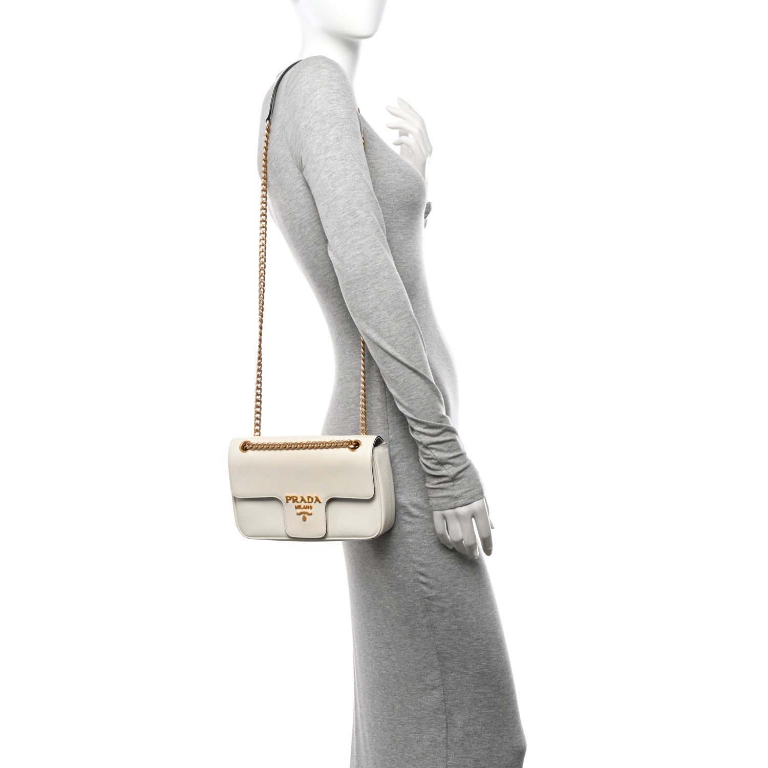 Prada Saffiano Flap Shoulder Bag White 2 of 12