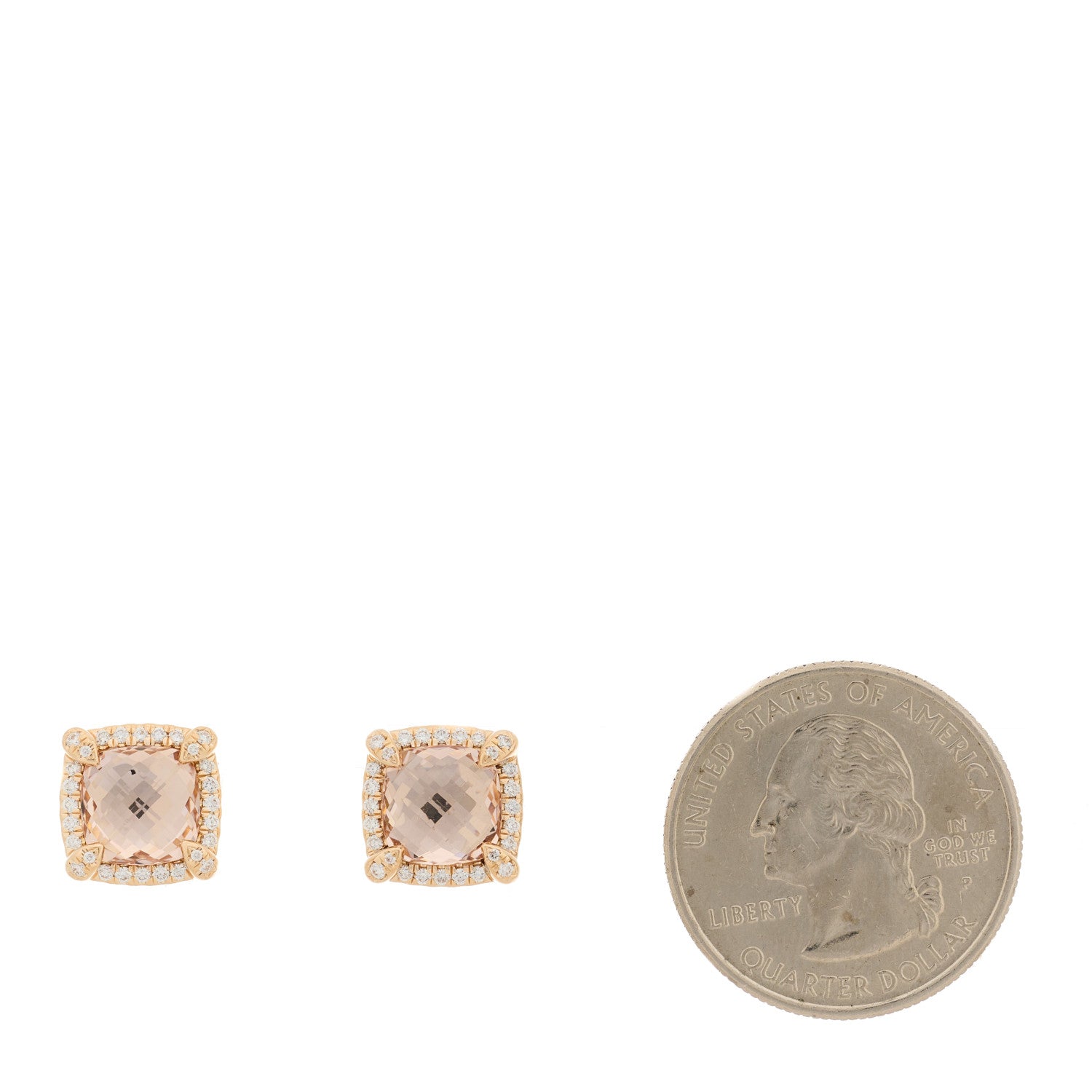 David Yurman 18K Rose Gold Sterling Silver Diamond Morganite 8mm Albion Earrings 2 of 4