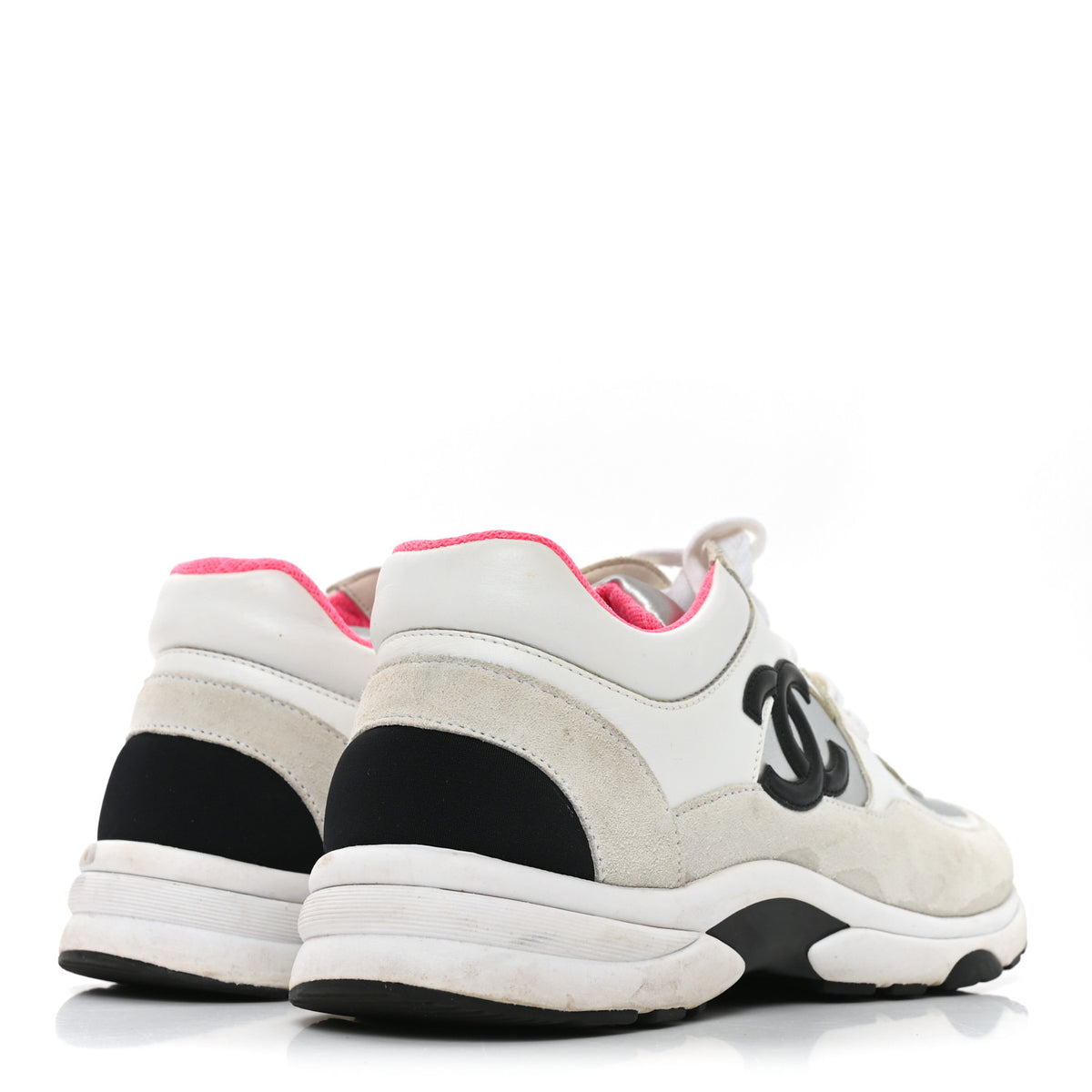 Chanel Calfskin Fabric Sneakers 37 White Silver Fluo Pink 5 of 8