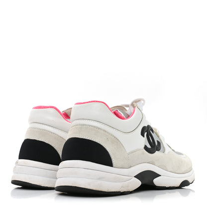 Chanel Calfskin Fabric Sneakers 37 White Silver Fluo Pink 5 of 8