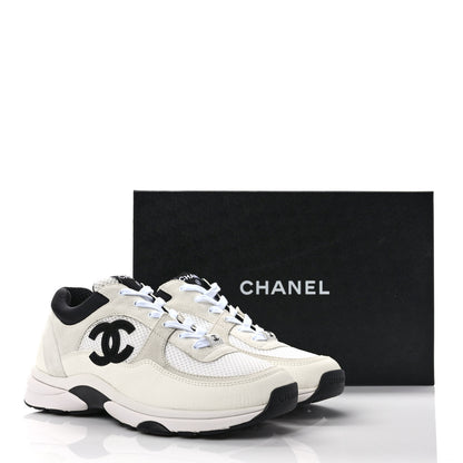 Chanel Mesh Suede Calfskin Grained Calfskin Womens CC Sneakers 40 White Black 8 of 8