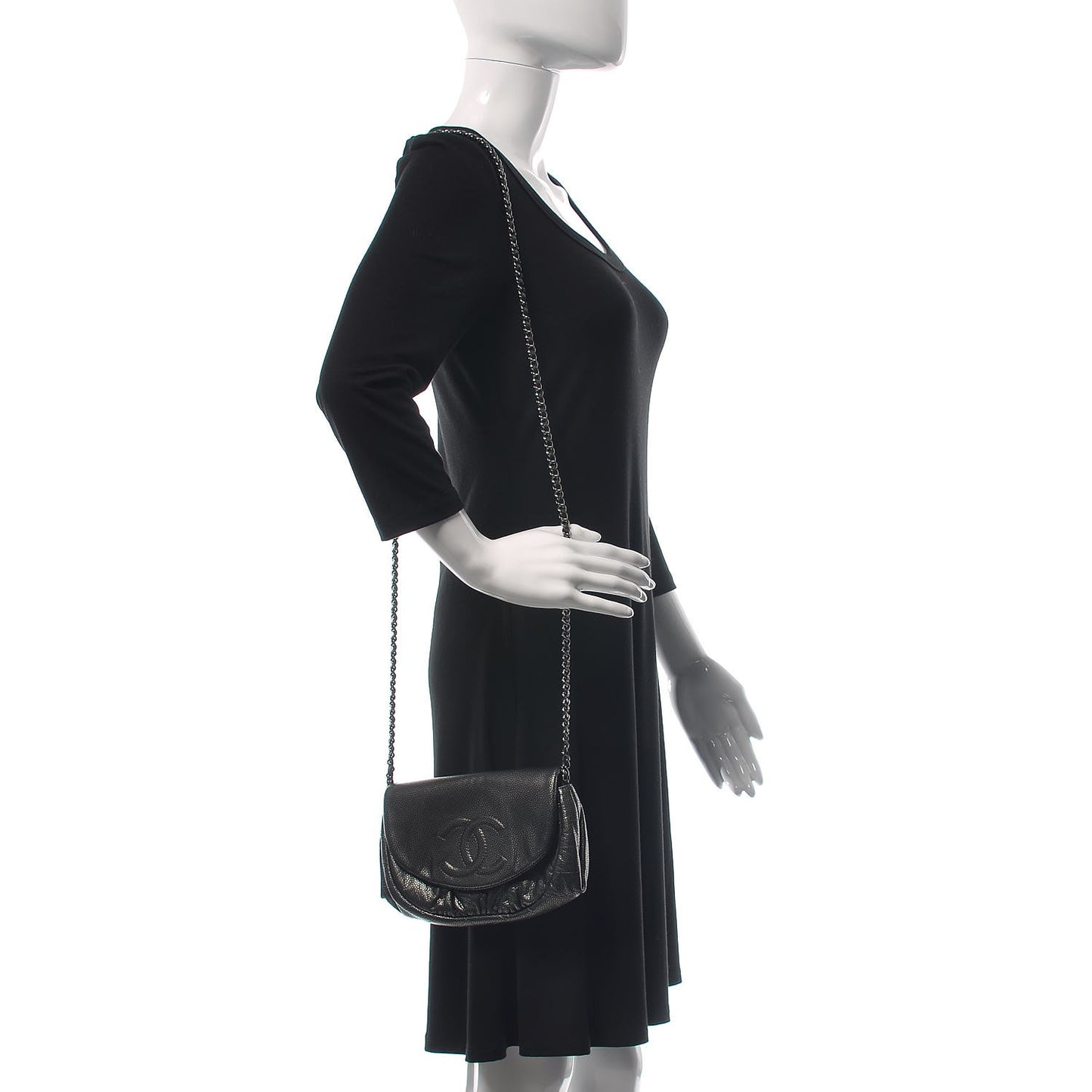 Metallic Caviar Half Moon Wallet On Chain WOC Dark Silver