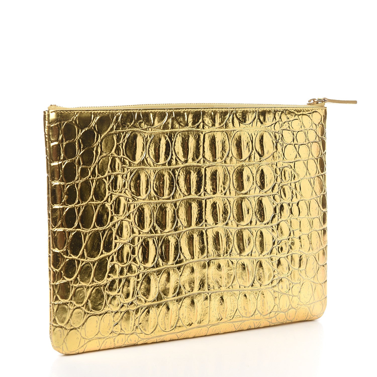 Chanel Metallic Crocodile Calfskin Embossed Medium Cocodile Cosmetic Case Gold 2 of 7