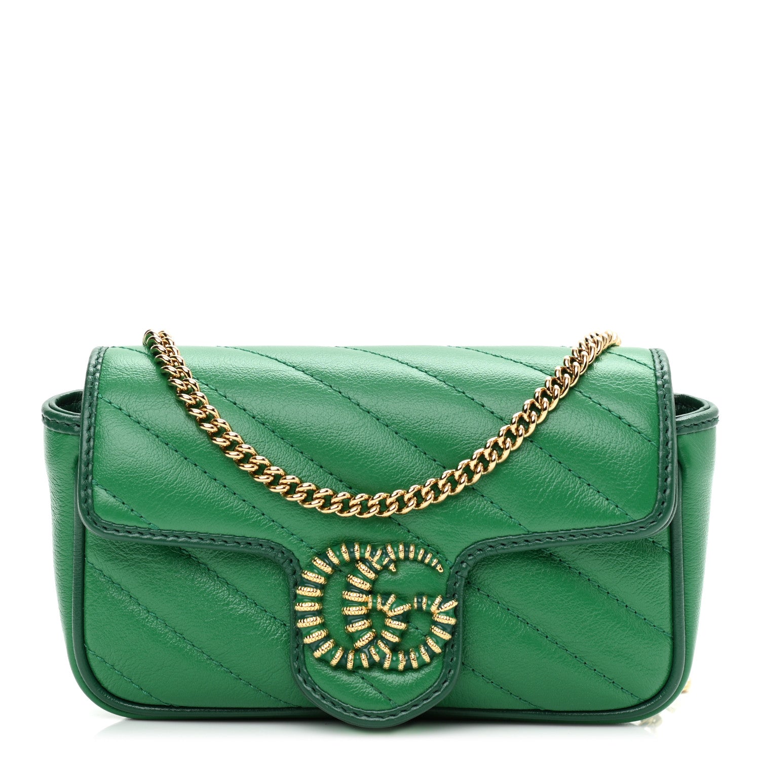 Gucci Azalea Calfskin Enamel Matelasse Diagonal Super Mini Torchon GG Marmont Shoulder Bag New Shamarock Emerald 1 of 9