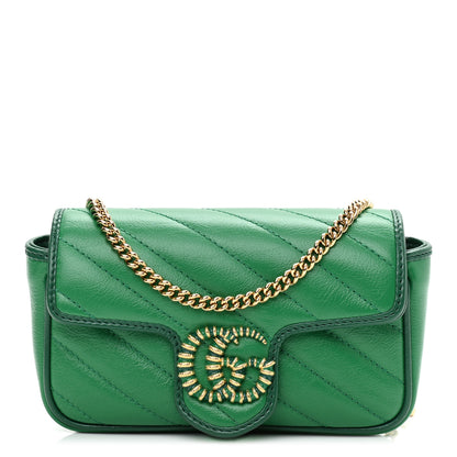 Gucci Azalea Calfskin Enamel Matelasse Diagonal Super Mini Torchon GG Marmont Shoulder Bag New Shamarock Emerald 1 of 9