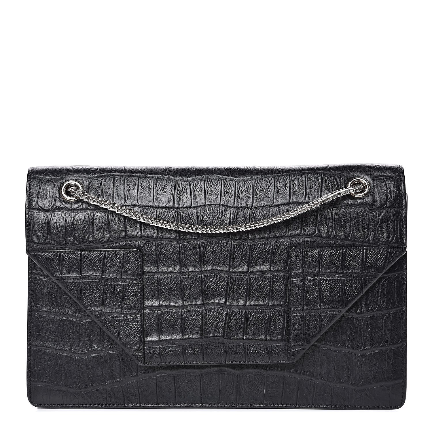 Saint Laurent Calfskin Crocodile Embossed Medium Betty Black 1 of 10