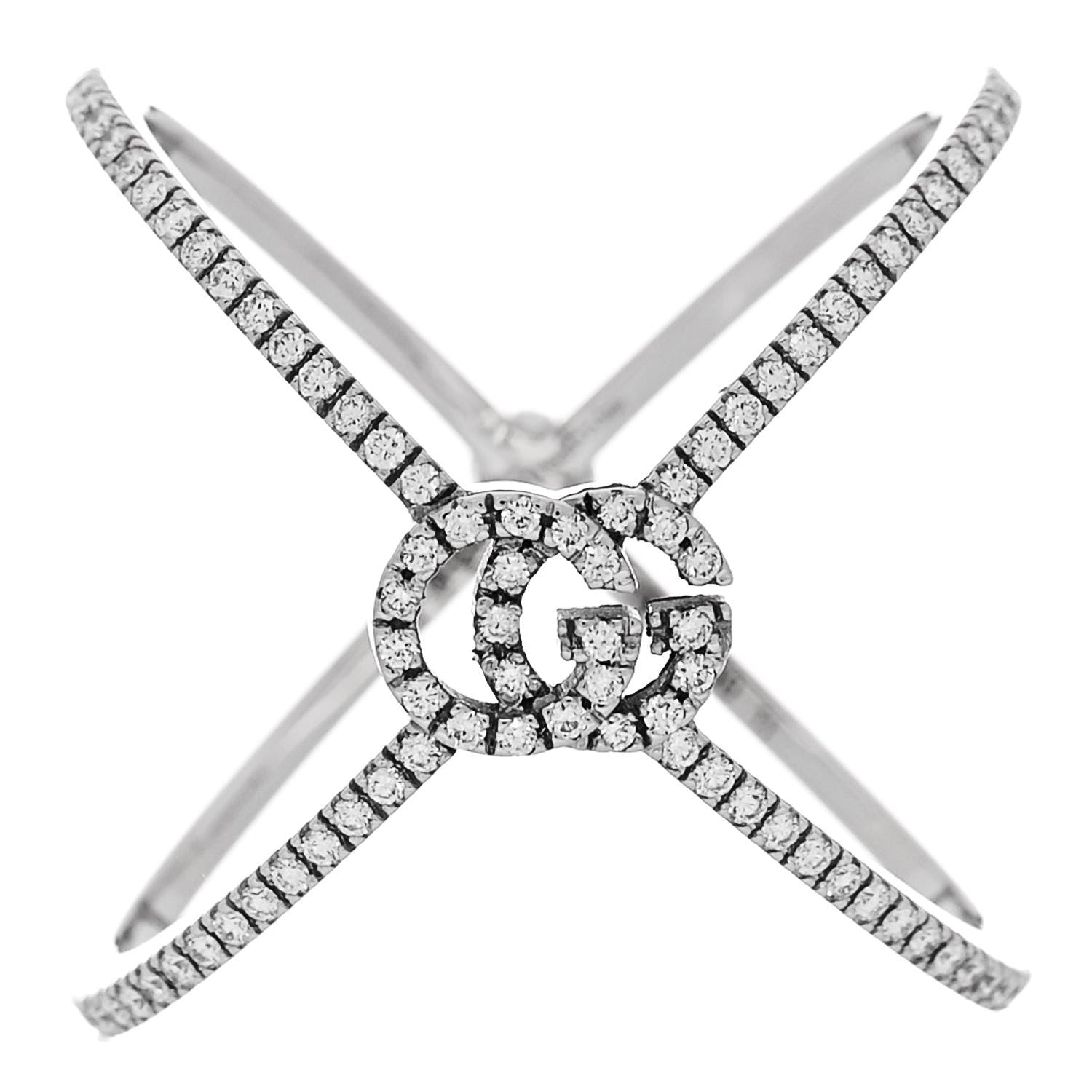 Gucci 18K White Gold Diamond Running G Cross Ring 51 5.75 1 of 5