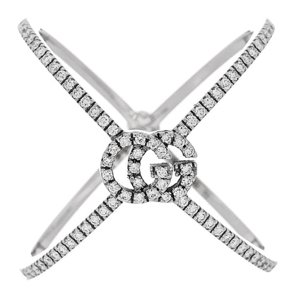 Gucci 18K White Gold Diamond Running G Cross Ring 51 5.75 1 of 5