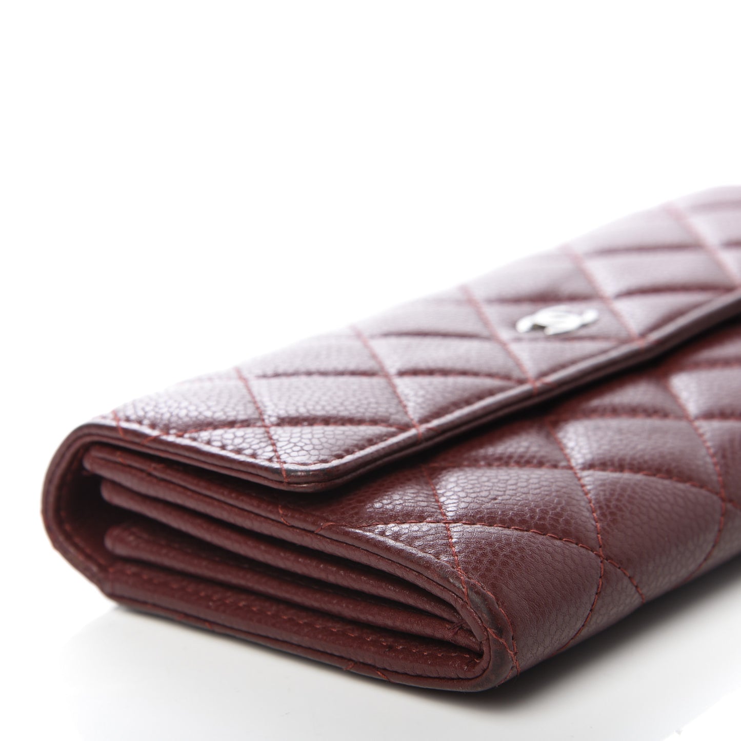 Caviar Quilted Large Gusset Flap Wallet Dark Red